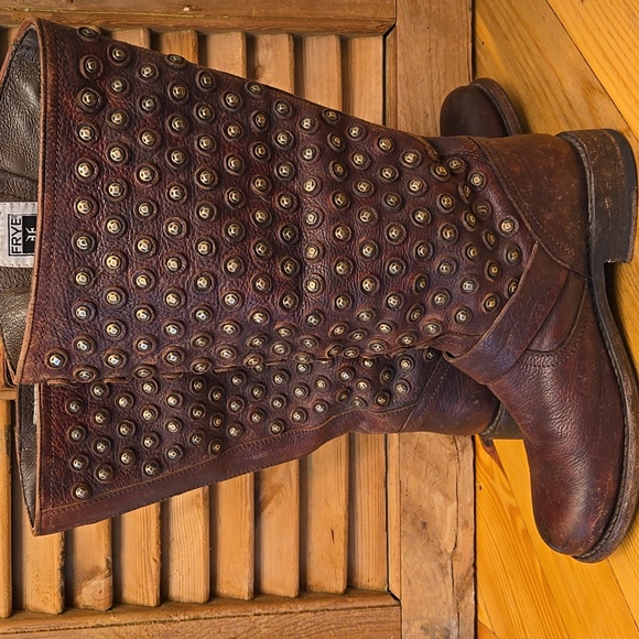 FRYE Jenna Disc Tall Brown Leather Boots, Sz 7 - Picture 5 of 16